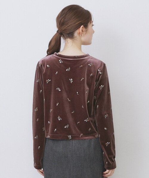 index（インデックス）の「小花刺繍ベロアショートカーディガン【洗濯機OK】（カーディガン/ボレロ・レディース・ネイビー/パープル系4/チャコールグレー・40/38/36）」の18枚目の写真