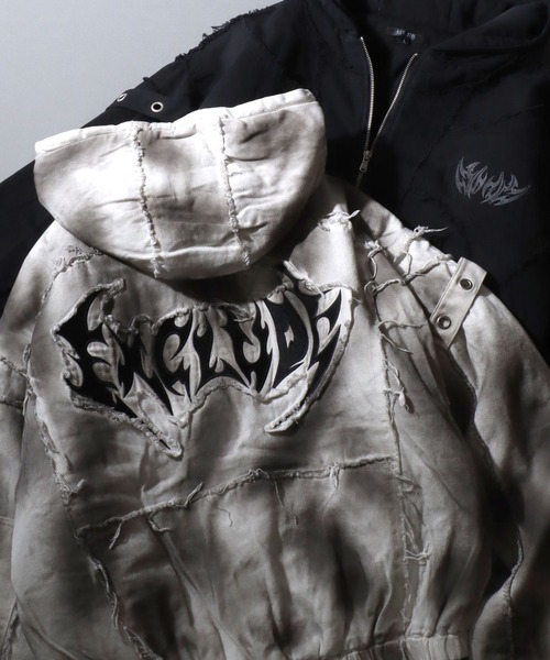 Grange Style Zip Hoodie/グランジ トライバルロゴ フリンジ ショート丈 ダブルジップ ジップパーカー ブルゾン フルジップパーカー フーディー