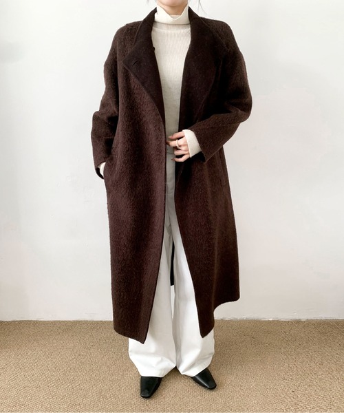 DECADE CLASSIC(ディケイド クラシック)の「DECADE CLASSIC ウールカシミヤステンカラーコート(ステンカラーコート・レディース・ブラウン/ネイビー・FREE)」の12枚目の写真