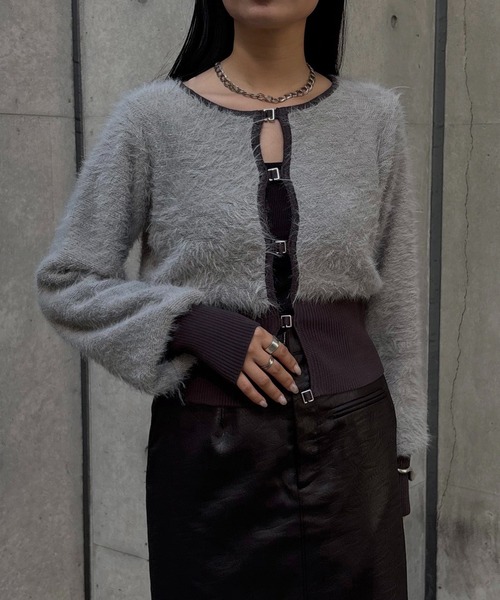 &g'aime（アンジェム）の「【&g'aime】シャギーカーディガン　Shaggy Knit Cardigan（ニット/セーター・レディース・ブラック/グレー/モカ・FREE）」の3枚目の写真