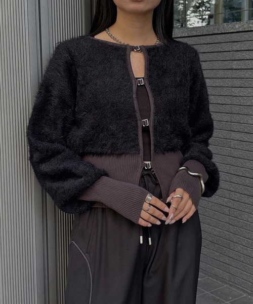 &g'aime（アンジェム）の「【&g'aime】シャギーカーディガン　Shaggy Knit Cardigan（ニット/セーター・レディース・ブラック/グレー/モカ・FREE）」の2枚目の写真