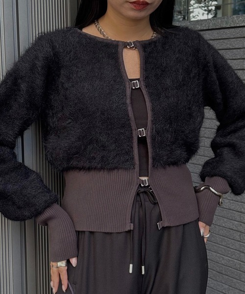 &g'aime（アンジェム）の「【&g'aime】シャギーカーディガン　Shaggy Knit Cardigan（ニット/セーター・レディース・ブラック/グレー/モカ・FREE）」の4枚目の写真