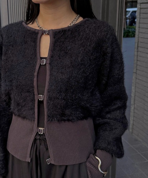 &g'aime（アンジェム）の「【&g'aime】シャギーカーディガン　Shaggy Knit Cardigan（ニット/セーター・レディース・ブラック/グレー/モカ・FREE）」の5枚目の写真