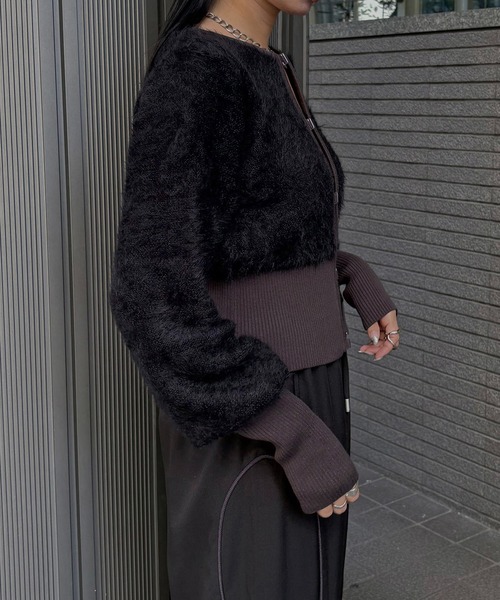 &g'aime（アンジェム）の「【&g'aime】シャギーカーディガン　Shaggy Knit Cardigan（ニット/セーター・レディース・ブラック/グレー/モカ・FREE）」の8枚目の写真