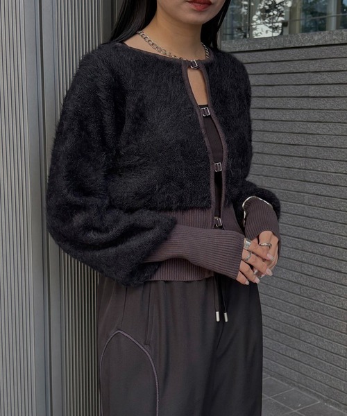 &g'aime（アンジェム）の「【&g'aime】シャギーカーディガン　Shaggy Knit Cardigan（ニット/セーター・レディース・ブラック/グレー/モカ・FREE）」の7枚目の写真