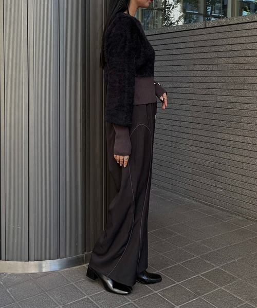 &g'aime（アンジェム）の「【&g'aime】シャギーカーディガン　Shaggy Knit Cardigan（ニット/セーター・レディース・ブラック/グレー/モカ・FREE）」の12枚目の写真