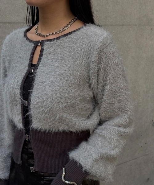 &g'aime（アンジェム）の「【&g'aime】シャギーカーディガン　Shaggy Knit Cardigan（ニット/セーター・レディース・ブラック/グレー/モカ・FREE）」の15枚目の写真