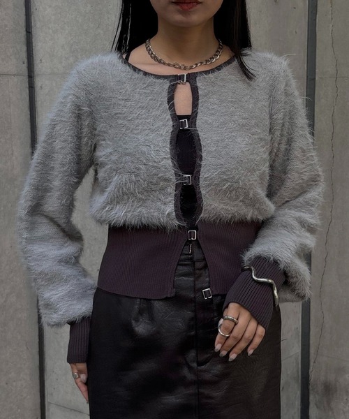 &g'aime（アンジェム）の「【&g'aime】シャギーカーディガン　Shaggy Knit Cardigan（ニット/セーター・レディース・ブラック/グレー/モカ・FREE）」の14枚目の写真