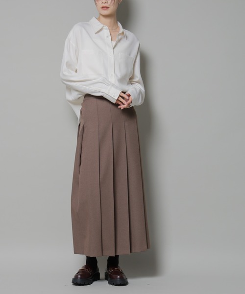 NANO universe（ナノユニバース）の「ワイドプリーツロングスカート（スカート・レディース・モカ/ベージュ/ブラック・FREE）」の3枚目の写真