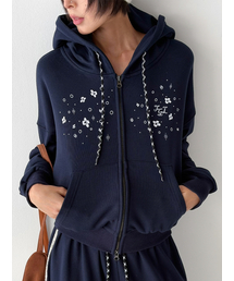 THE GREEN LAB（ザグリーンラボ）の「裏毛クロップフードジップアップ [ネイビー]（パーカー）」