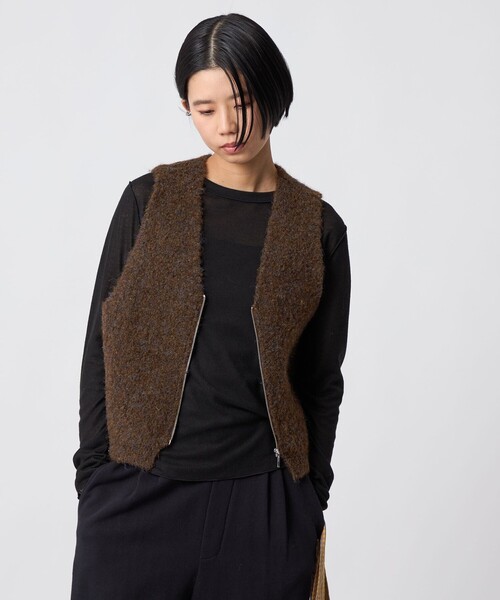 CITEN(シテン)の「<CITEN>ブークレニットジップベスト(ベスト・レディース・ネイビー/ライトグレー/ダークブラウン・FREE)」の3枚目の写真