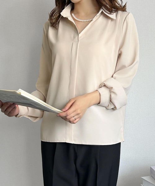 LOWO(ロワ)の「ビッグカラー ブラウス 長袖 オフィス フォーマル シャツ(シャツ/ブラウス・レディース・ホワイト/ブラック/ベージュ・FREE)」の22枚目の写真