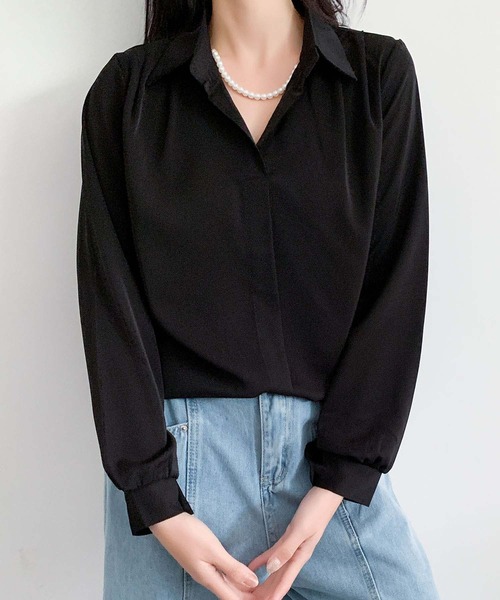 LOWO(ロワ)の「ビッグカラー ブラウス 長袖 オフィス フォーマル シャツ(シャツ/ブラウス・レディース・ホワイト/ブラック/ベージュ・FREE)」の21枚目の写真