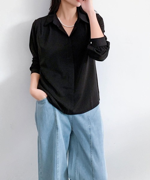 LOWO(ロワ)の「ビッグカラー ブラウス 長袖 オフィス フォーマル シャツ(シャツ/ブラウス・レディース・ホワイト/ブラック/ベージュ・FREE)」の6枚目の写真