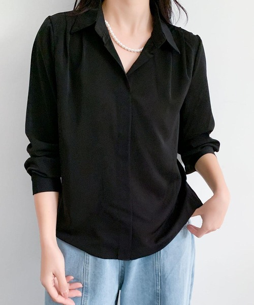 LOWO(ロワ)の「ビッグカラー ブラウス 長袖 オフィス フォーマル シャツ(シャツ/ブラウス・レディース・ホワイト/ブラック/ベージュ・FREE)」の5枚目の写真