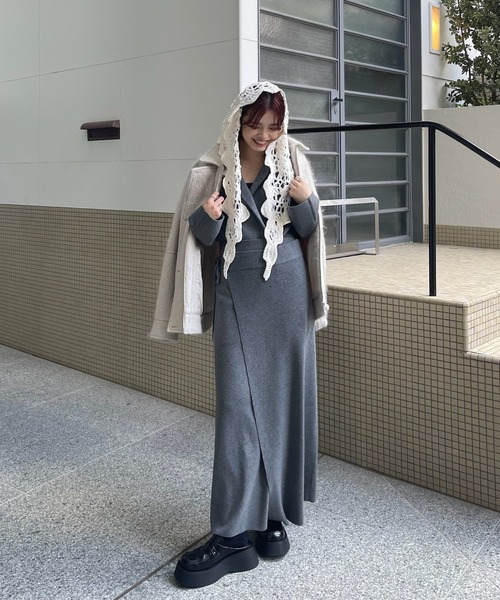 【土日限定値下げ】AMERI グレー ロングワンピース 長袖 Ameri（アメリ）の「UND JACKET WINDING SKIRT KNIT SET DRESS