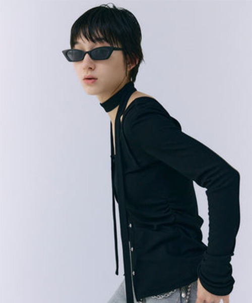 JOSE MOON(ジョゼムーン)の「【JOSEMOON/ジョゼムーン】SCARF CHOKER TOPS/スカーフチョーカートップス(Tシャツ/カットソー・レディース・ダークグレー/ブラック・FREE)」の11枚目の写真