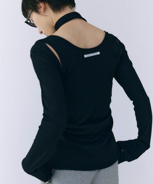 JOSE MOON(ジョゼムーン)の「【JOSEMOON/ジョゼムーン】SCARF CHOKER TOPS/スカーフチョーカートップス(Tシャツ/カットソー・レディース・ダークグレー/ブラック・FREE)」の5枚目の写真