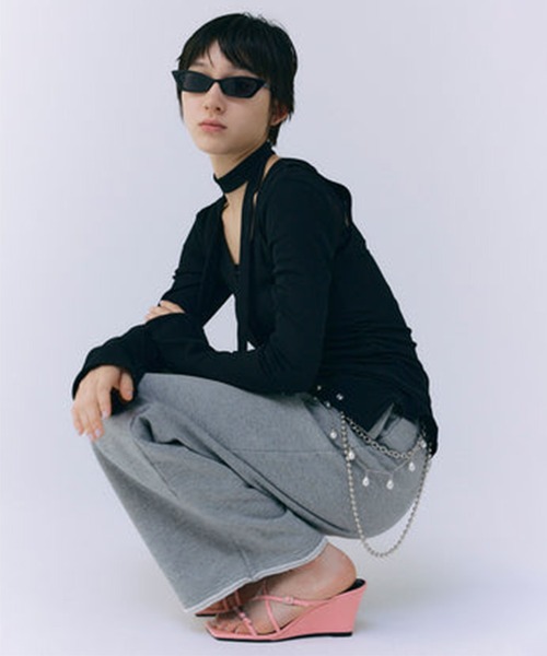 JOSE MOON(ジョゼムーン)の「【JOSEMOON/ジョゼムーン】SCARF CHOKER TOPS/スカーフチョーカートップス(Tシャツ/カットソー・レディース・ダークグレー/ブラック・FREE)」の9枚目の写真