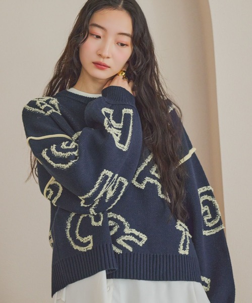 レタリングジャガードニットプルオーバー（ニット/セーター）｜niko