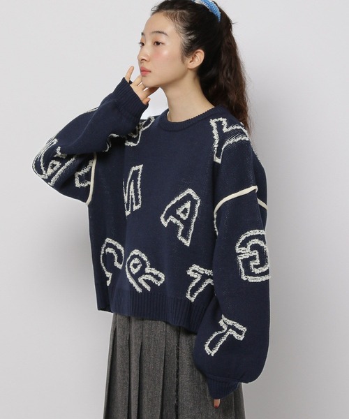 セール】レタリングジャガードニットプルオーバー（ニット/セーター