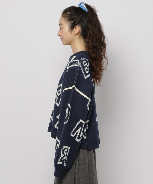 セール】レタリングジャガードニットプルオーバー（ニット/セーター