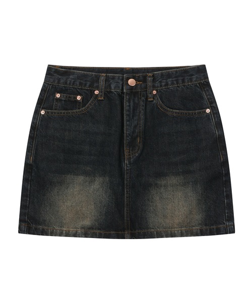 MUCENT（ムセント）の「クレイルバックポケットビッグロゴデニムスカート（2カラー）（スカート・レディース・ダークブルー/エメラルドブルー・SMALL/MEDIUM/LARGE）」の2枚目の写真