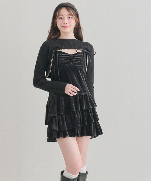 OLIVE des OLIVE(オリーブデオリーブ)の「ニットセットミニキャミワンピース(ワンピース・レディース・ブラウン/ブラック/ブラック系その他・FREE)」の1枚目の写真