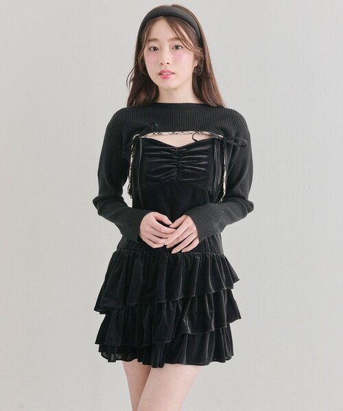 OLIVE des OLIVE(オリーブデオリーブ)の「ニットセットミニキャミワンピース(ワンピース・レディース・ブラウン/ブラック/ブラック系その他・FREE)」の4枚目の写真