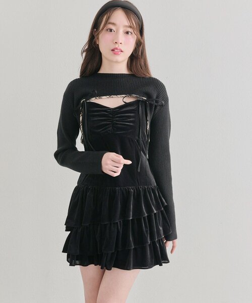 OLIVE des OLIVE(オリーブデオリーブ)の「ニットセットミニキャミワンピース(ワンピース・レディース・ブラウン/ブラック/ブラック系その他・FREE)」の6枚目の写真