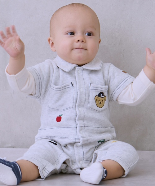 petit main（プティマイン）の「総刺しゅう衿つきカバーオール（ロンパース・キッズ・ネイビー/ホワイト系その他・70cm/80ｃｍ）」の2枚目の写真