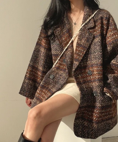 VIVID LADY(ビビッドレディー)の「ミックス織り ダブルブレストコート(テーラードジャケット・レディース・ネイビー/ブラウン・FREE)」の12枚目の写真