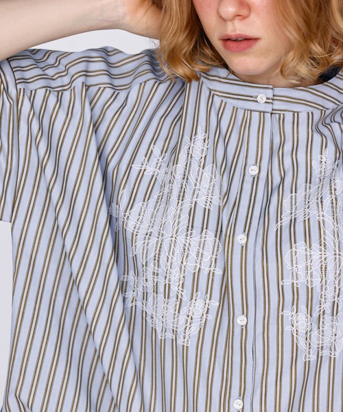 Kelen（ケレン）の「「KELEN / ケレン」フラワーレース刺繍ストライプブラウス（シャツ/ブラウス・レディース・ライトベージュ/サックスブルー/ベージュ・S/M）」の11枚目の写真