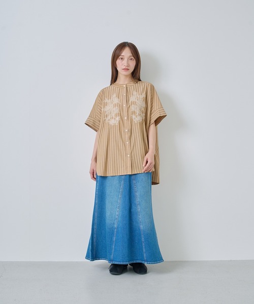 Kelen（ケレン）の「「KELEN / ケレン」フラワーレース刺繍ストライプブラウス（シャツ/ブラウス・レディース・ライトベージュ/サックスブルー/ベージュ・S/M）」の13枚目の写真