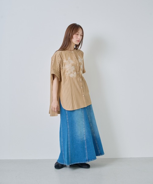 Kelen（ケレン）の「「KELEN / ケレン」フラワーレース刺繍ストライプブラウス（シャツ/ブラウス・レディース・ライトベージュ/サックスブルー/ベージュ・S/M）」の16枚目の写真