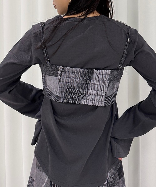 Ameri（アメリ）の「DENIM PATCHWORK PRINT BUSTIER（チューブトップ・レディース・ブラック/ブルー・SMALL/MEDIUM）」の5枚目の写真