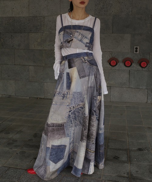 Ameri（アメリ）の「DENIM PATCHWORK PRINT BUSTIER（チューブトップ・レディース・ブラック/ブルー・SMALL/MEDIUM）」の19枚目の写真