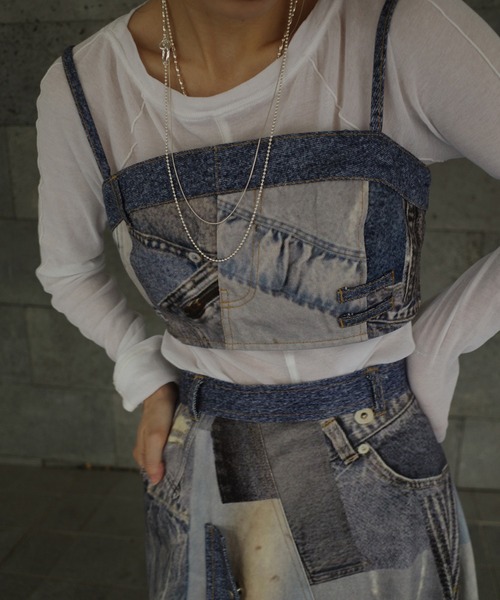 Ameri（アメリ）の「DENIM PATCHWORK PRINT BUSTIER（チューブトップ・レディース・ブラック/ブルー・SMALL/MEDIUM）」の17枚目の写真
