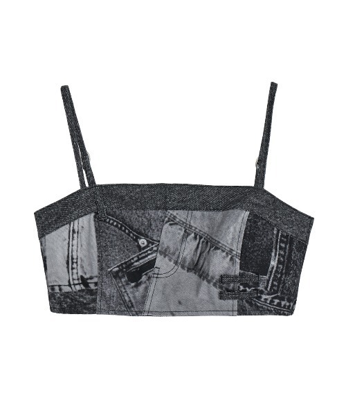 Ameri（アメリ）の「DENIM PATCHWORK PRINT BUSTIER（チューブトップ・レディース・ブラック/ブルー・SMALL/MEDIUM）」の7枚目の写真