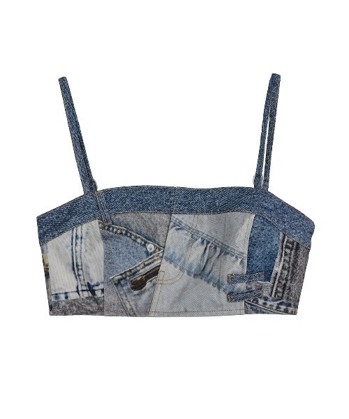 Ameri（アメリ）の「DENIM PATCHWORK PRINT BUSTIER（チューブトップ・レディース・ブラック/ブルー・SMALL/MEDIUM）」の8枚目の写真