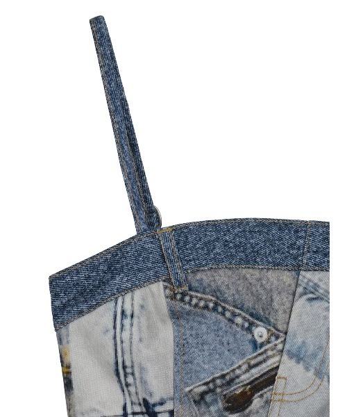 Ameri（アメリ）の「DENIM PATCHWORK PRINT BUSTIER（チューブトップ・レディース・ブラック/ブルー・SMALL/MEDIUM）」の10枚目の写真