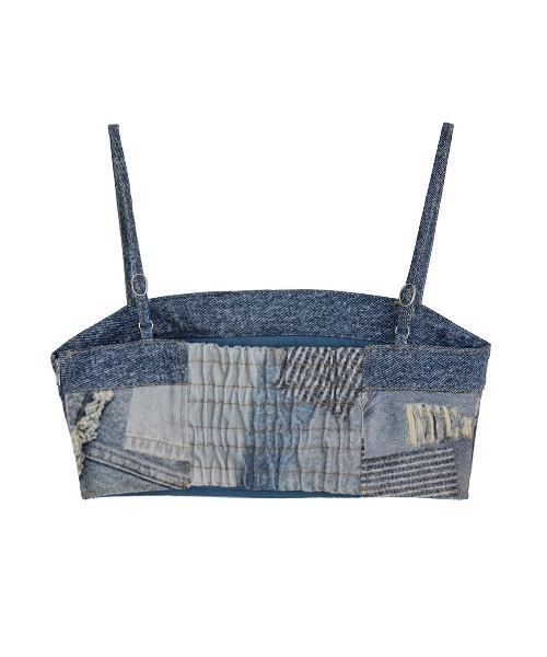 Ameri（アメリ）の「DENIM PATCHWORK PRINT BUSTIER（チューブトップ・レディース・ブラック/ブルー・SMALL/MEDIUM）」の13枚目の写真