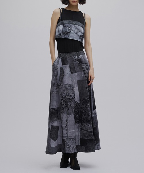 DENIM PATCHWORK PRINT BUSTIER（チューブトップ）｜Ameri（アメリ）の
