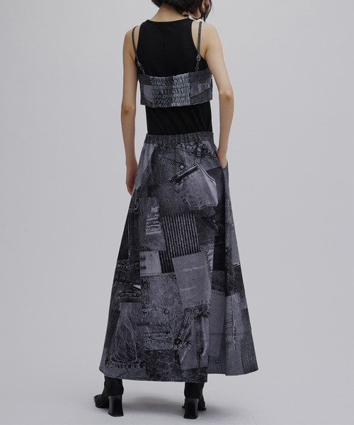 DENIM PATCHWORK PRINT BUSTIER(チューブトップ)|Ameri(アメリ)の DENIM PATCHWORK PRINT BUSTIER(チューブトップ)|Ameri(アメリ)の