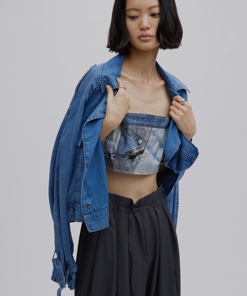 DENIM PATCHWORK PRINT BUSTIER（チューブトップ）｜Ameri（アメリ）の