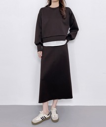CHUN CHUN NOTES（チュンチュンノーツ）の「大人とろみスウェットセットアップ｜ミモレ丈スカートのきれいめ2点セット（セットアップ）」