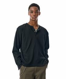 SECONDMONO（セカンドモノローグ）の「Ribbed Henley Knit Long Sleeve [BLACK]_SETS044BLACK（Tシャツ/カットソー）」