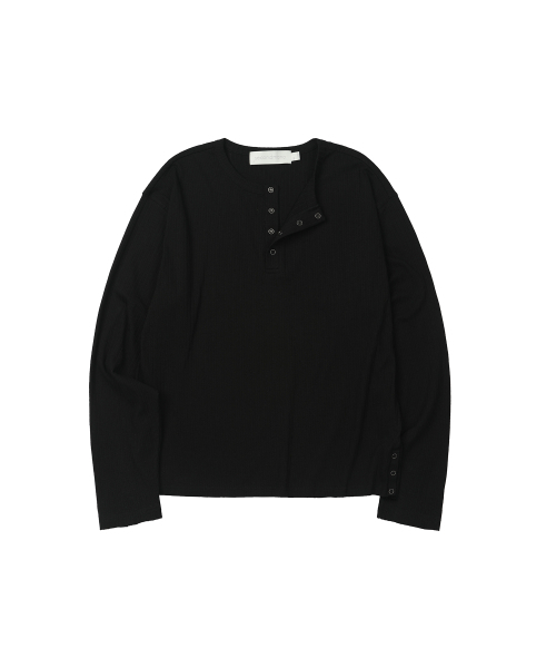 SECONDMONO（セカンドモノローグ）の「Ribbed Henley Knit Long Sleeve [BLACK]_SETS044BLACK（Tシャツ/カットソー・レディース・その他・SMALL/MEDIUM/LARGE）」の3枚目の写真