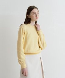 ベーシックラインラウンドセミクロップニット - イエロー