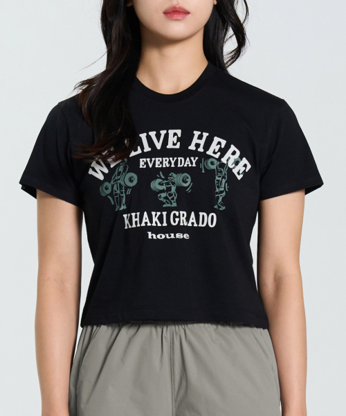 KHAKI GRADO(カーキグラド)の「リフティングハウス クロップ半袖Tシャツ (ブラック)(Tシャツ/カットソー・レディース・その他・SMALL/MEDIUM/LARGE)」の1枚目の写真